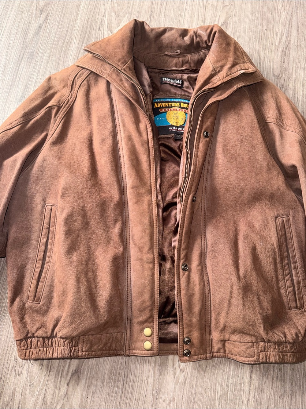Wilson Men's Brown Leather Bomber Jacket with Snap Closure - Picture 2 of 11